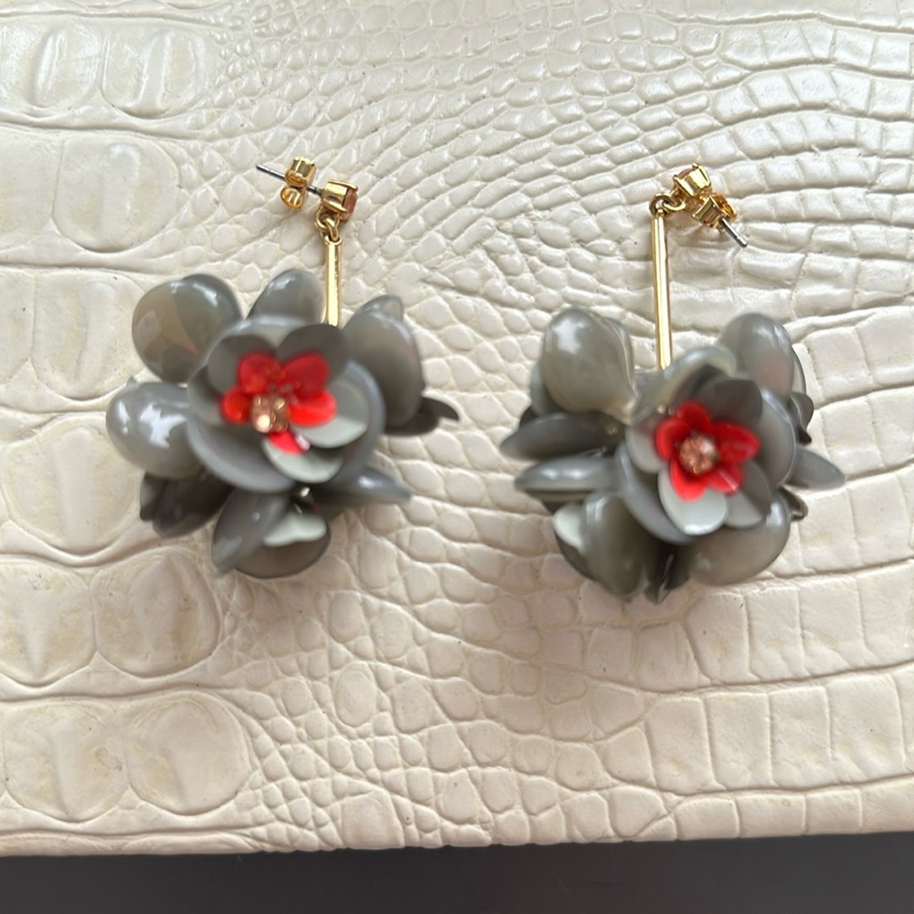 J. Crew gray detailed flower floral drop dangle earrings